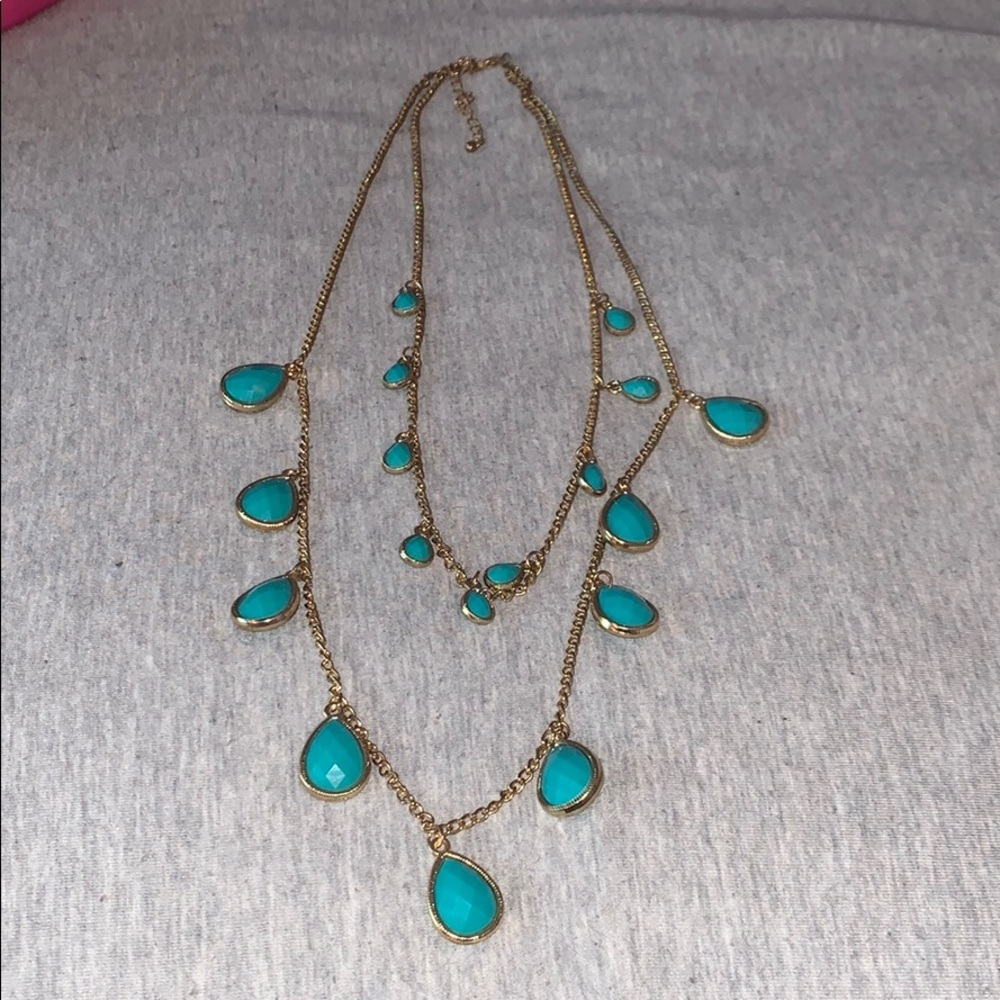 Teal chunky layered necklace